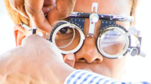 Patient having an eye test